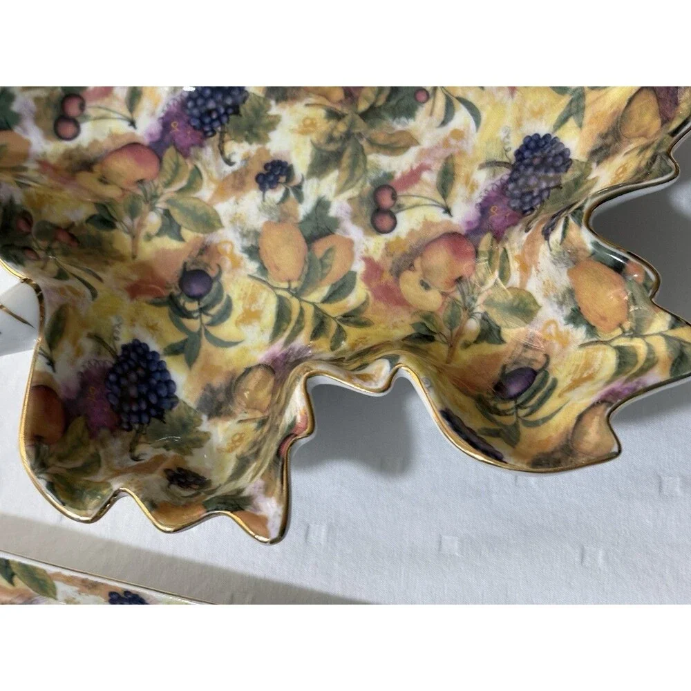 Vintage Royal Danube Fruit Pattern Porcelain Set Leaf Candy Dish & Serving Tray